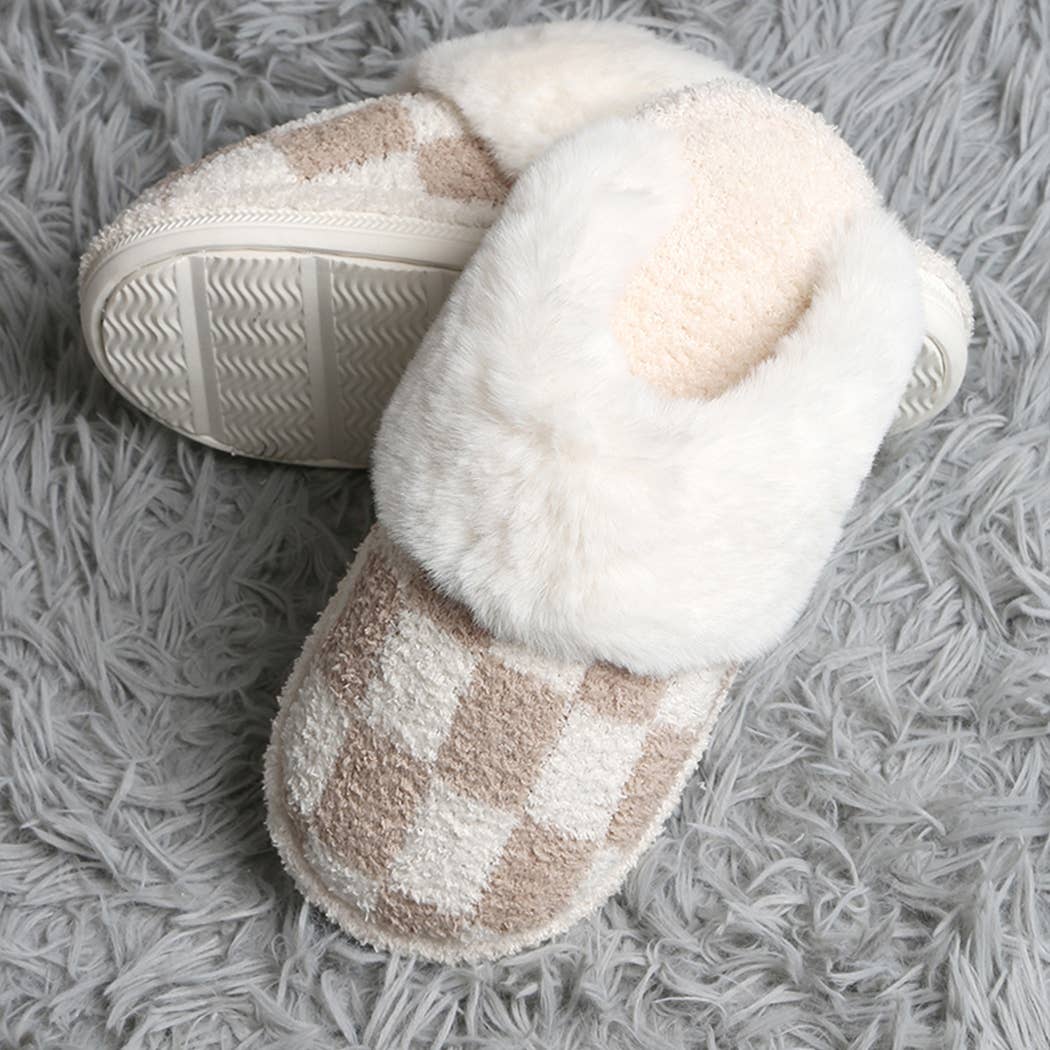 Checkered Faux Fur Slipper