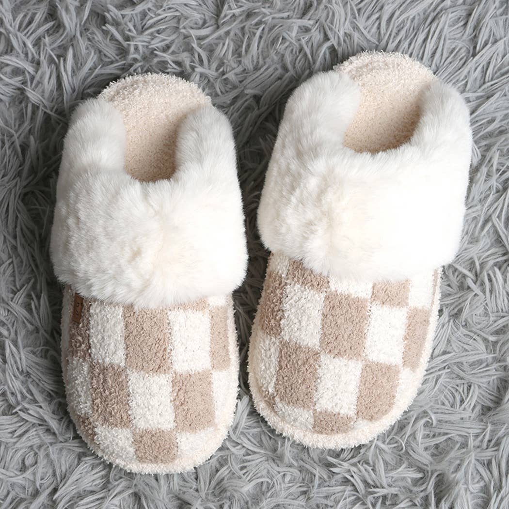 Checkered Faux Fur Slipper