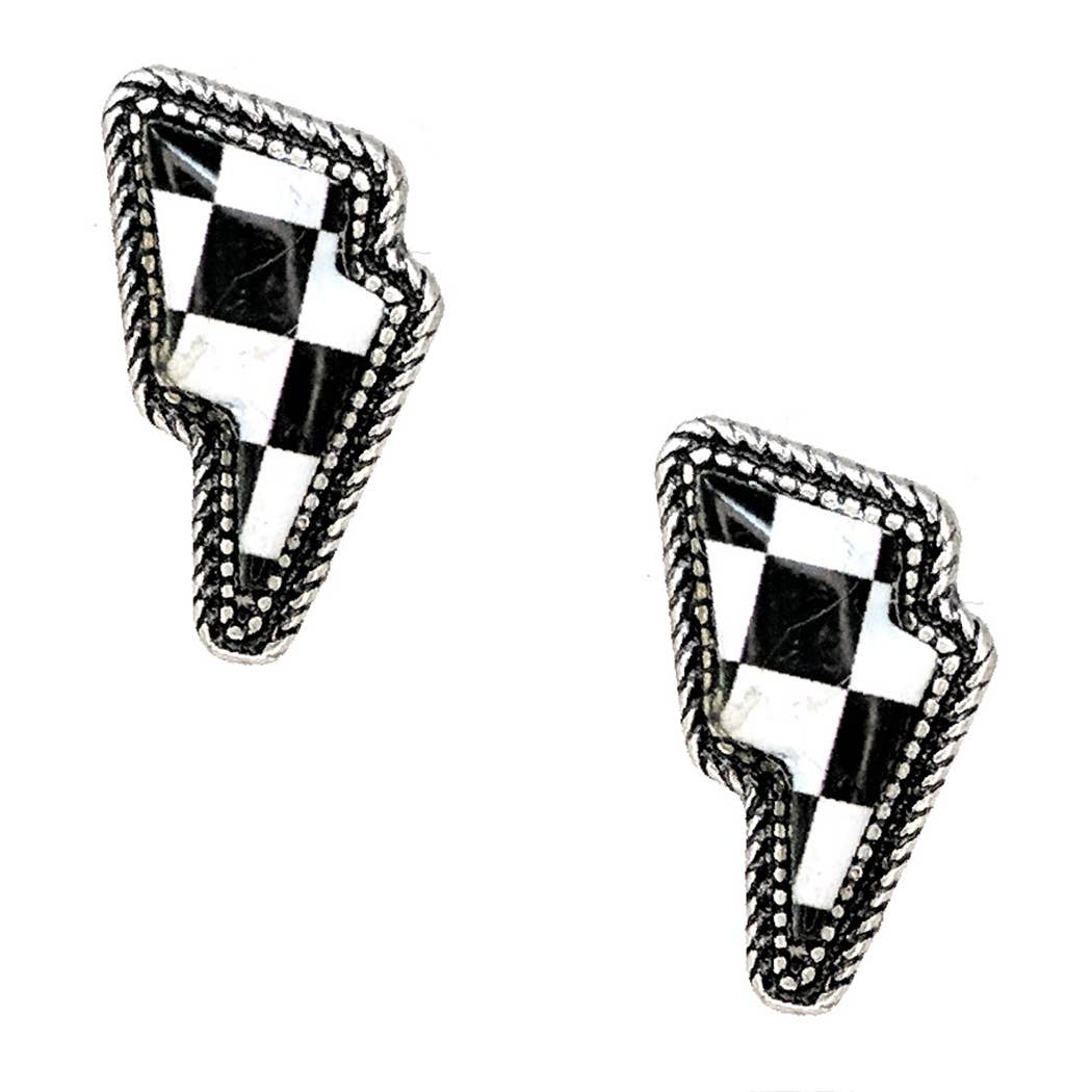 Lightning Bolt Checked Earring