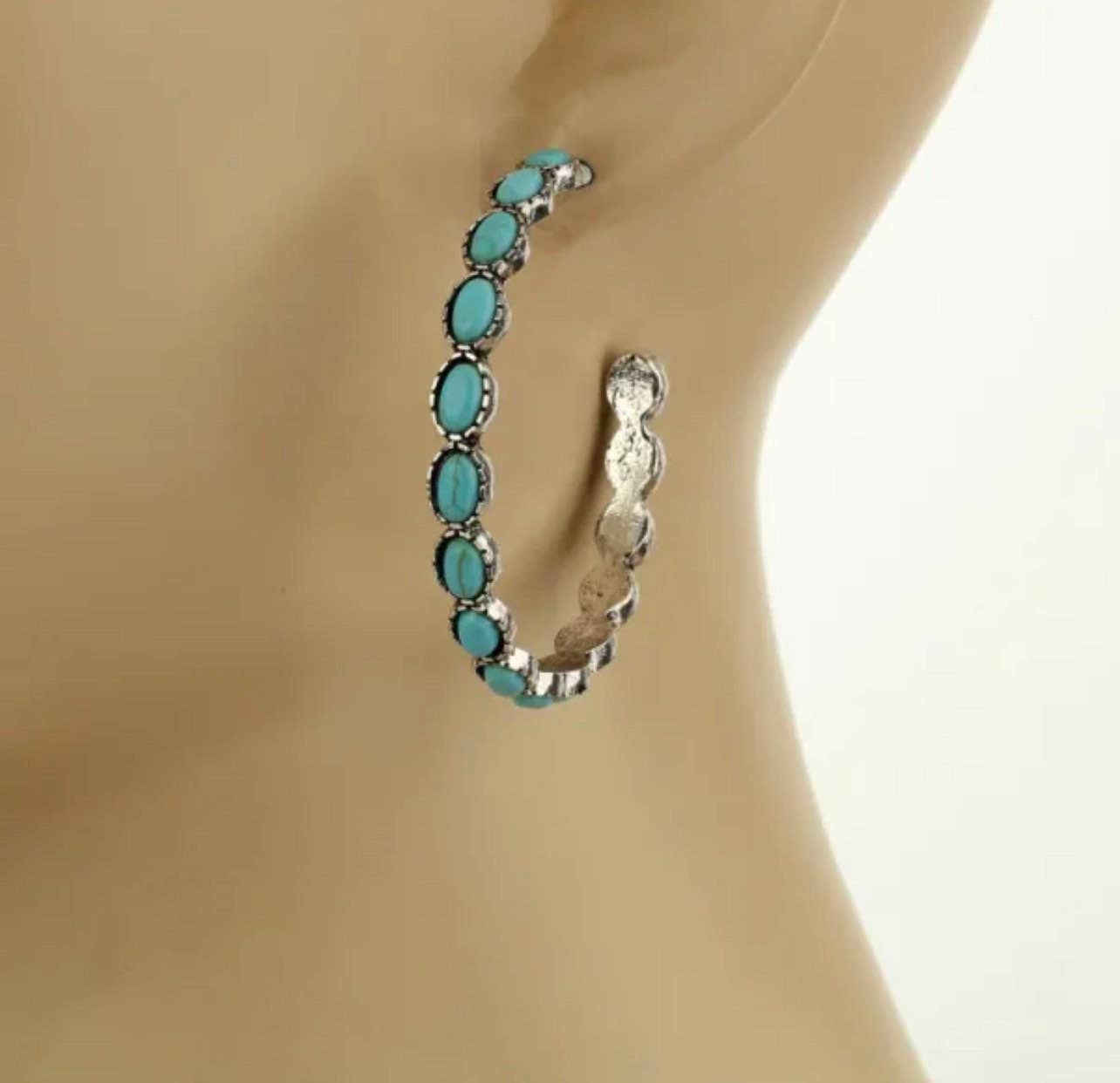 Turquoise Stone Hoops