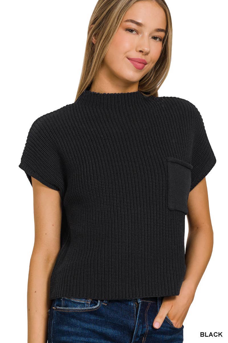 Mock Neck Short Sleeve Sweater