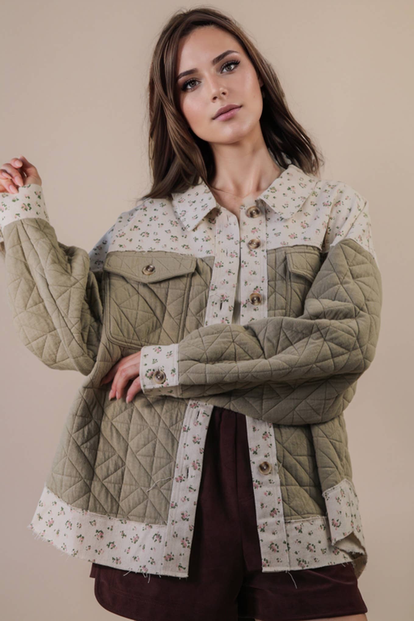 Floral Printed Contrast Jacket