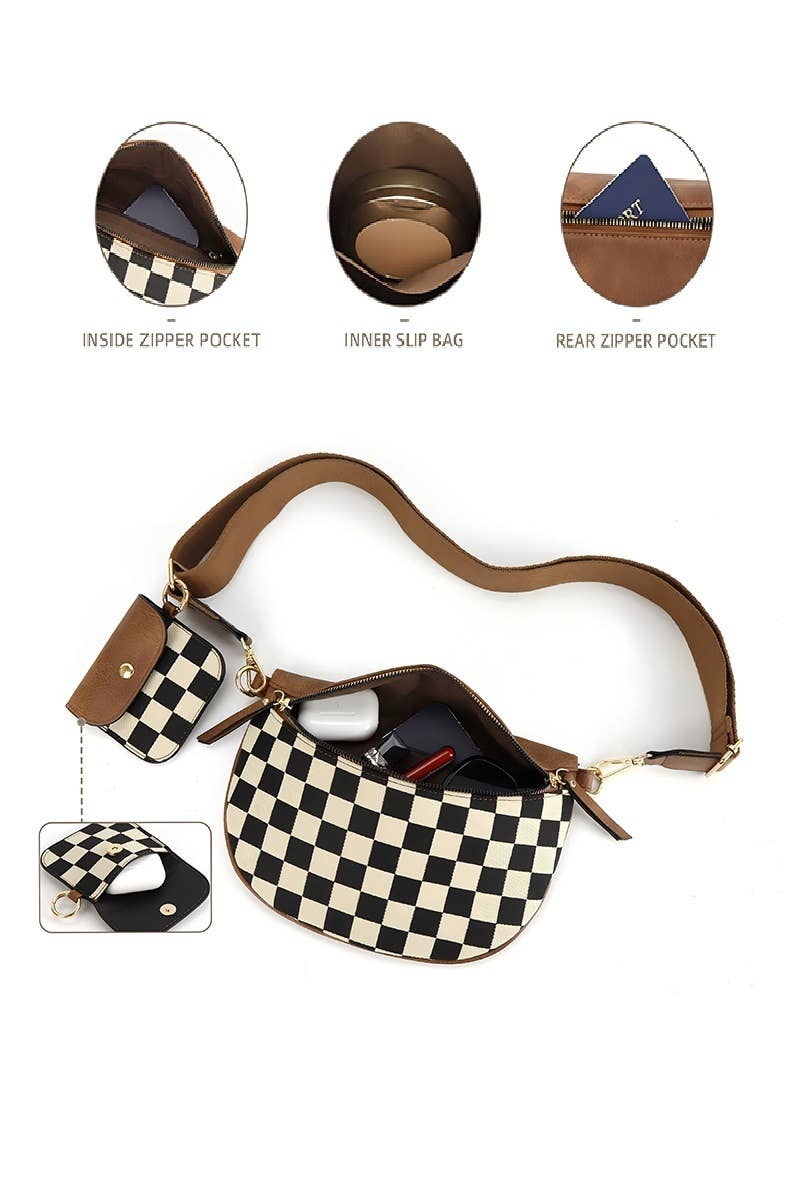 Checkered Crossbody Bag And Wallet
