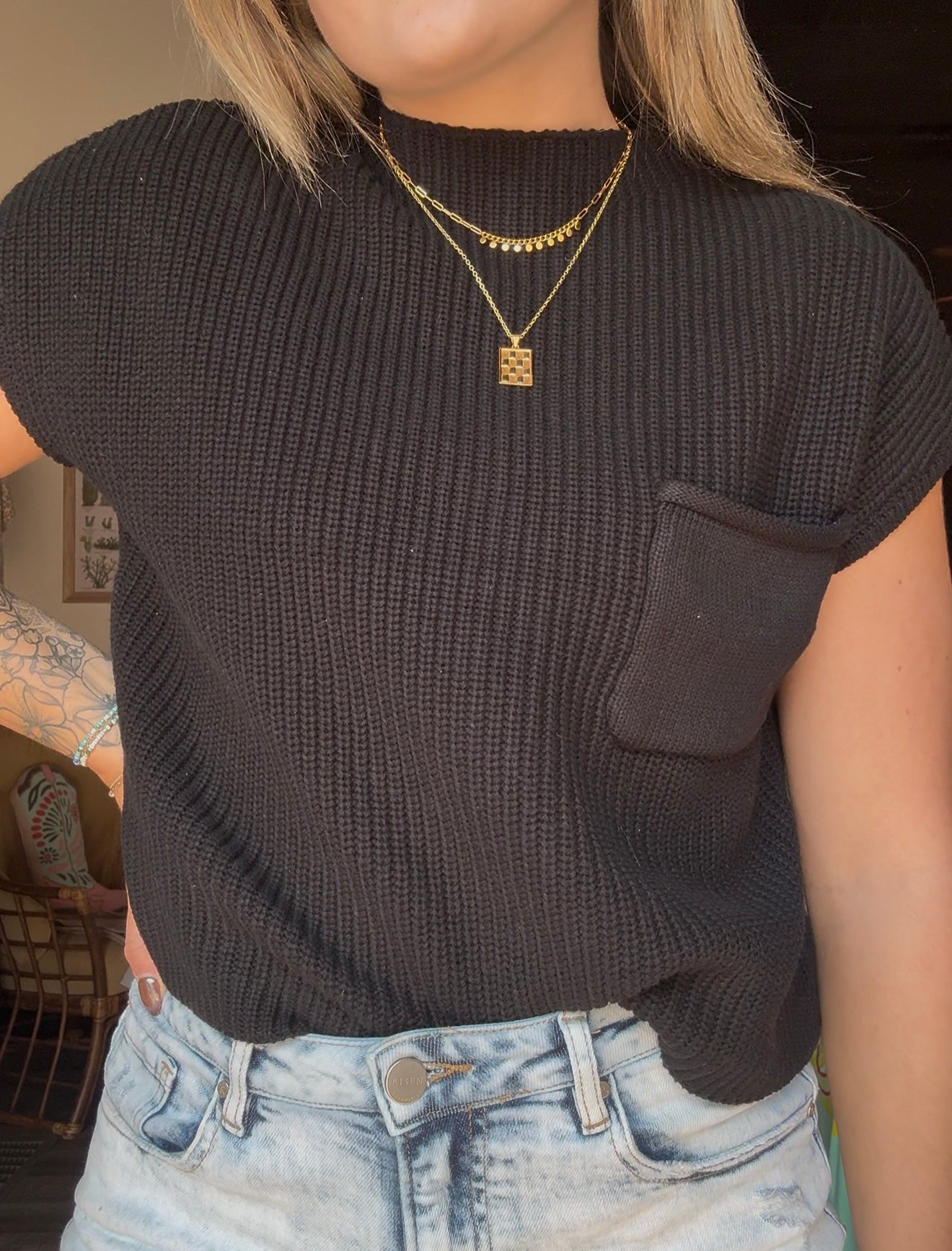 Mock Neck Short Sleeve Sweater