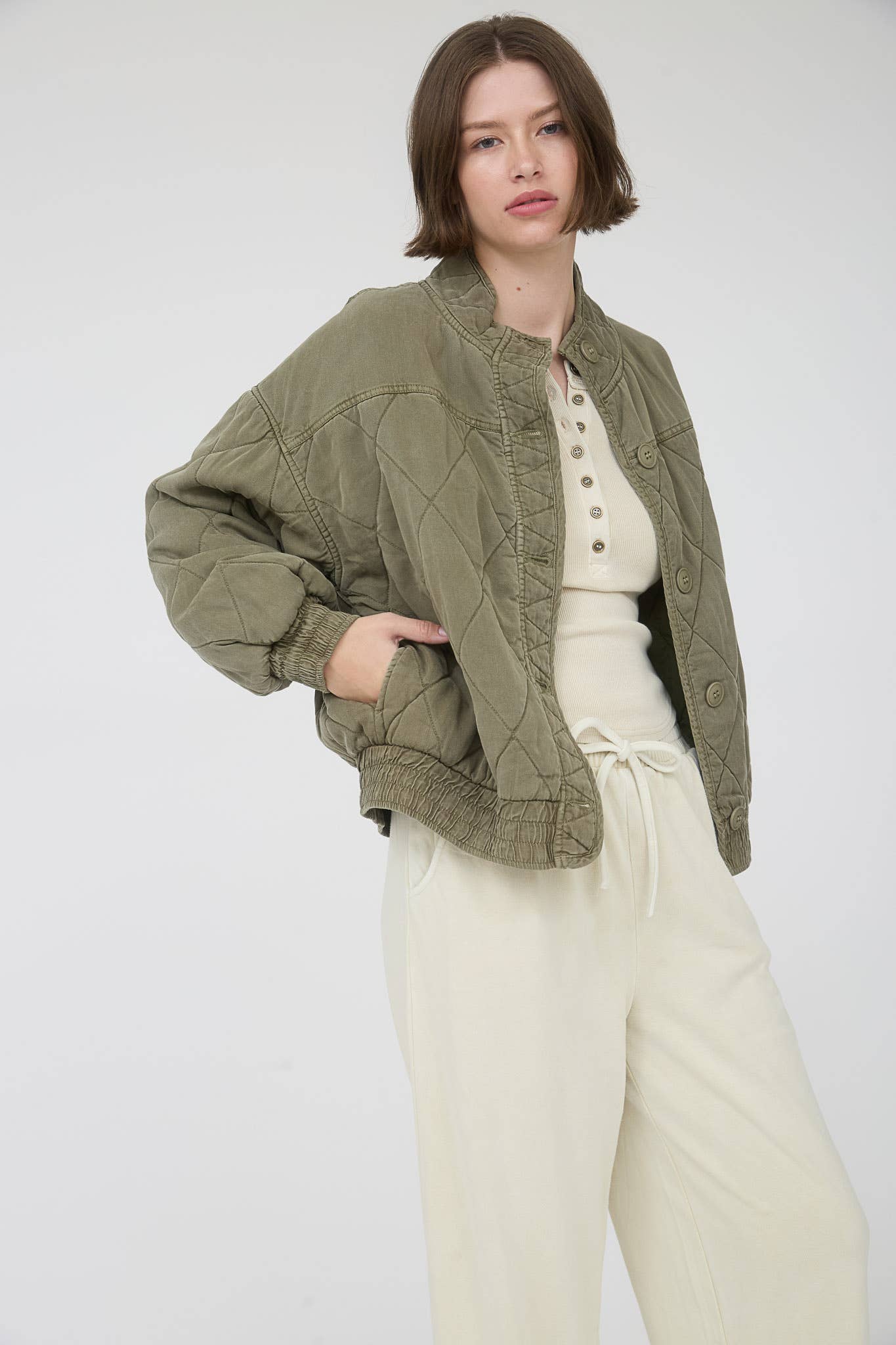 QUILTED BUTTON DOWN JACKET