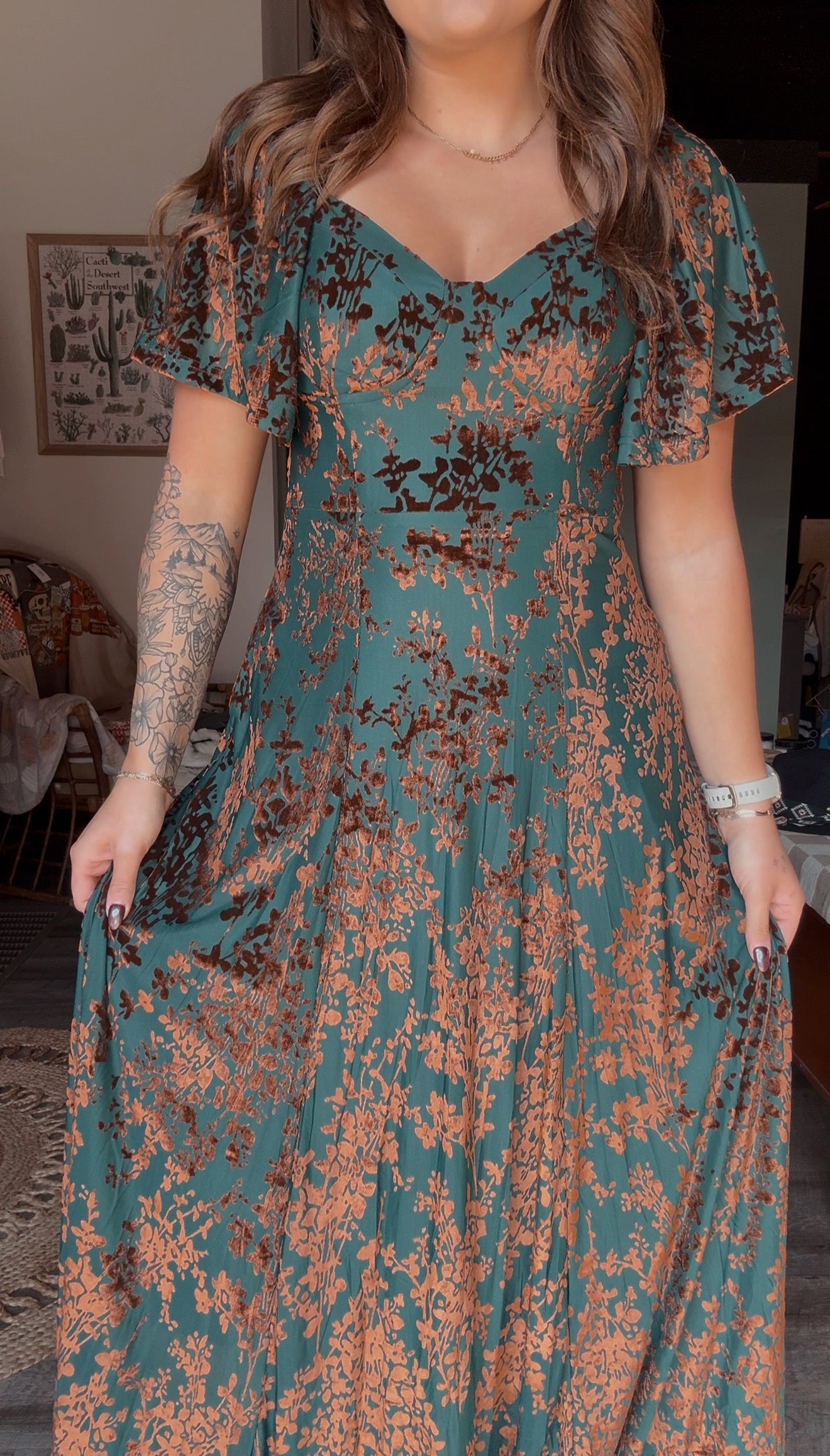 VELVET FLUTTER MAXI DRESS
