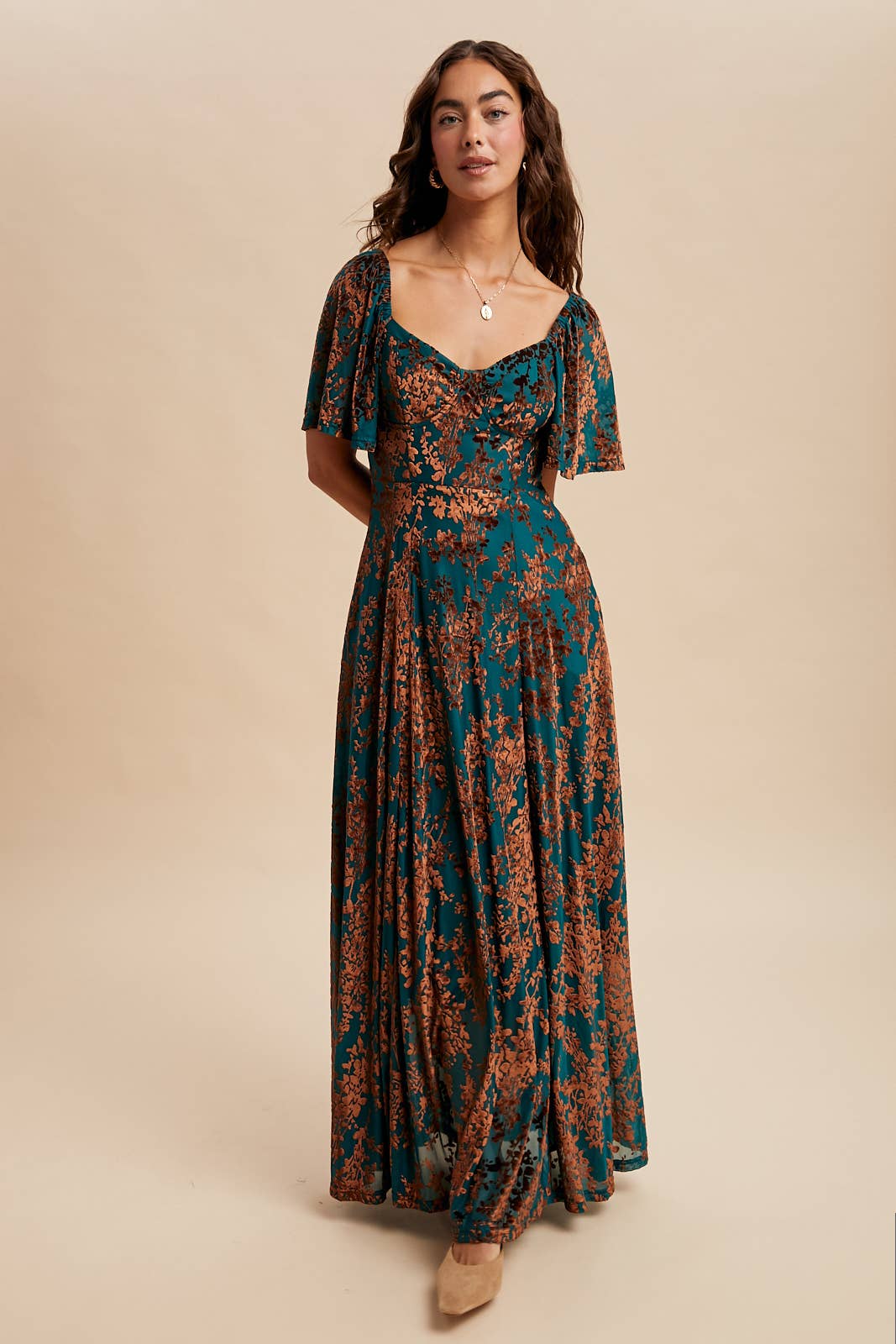 VELVET FLUTTER MAXI DRESS