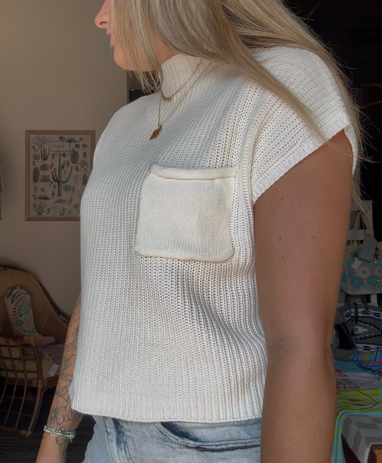 Mock Neck Short Sleeve Sweater