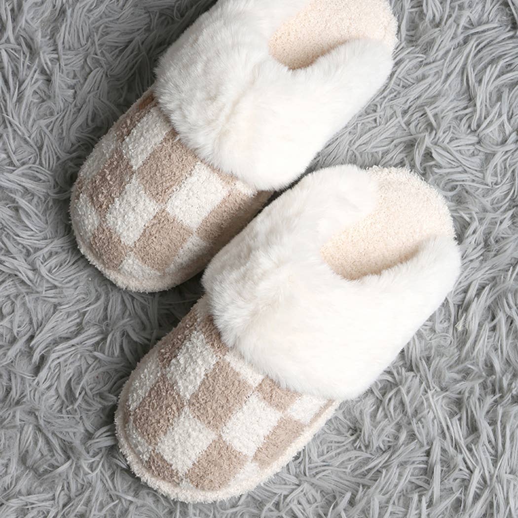 Checkered Faux Fur Slipper