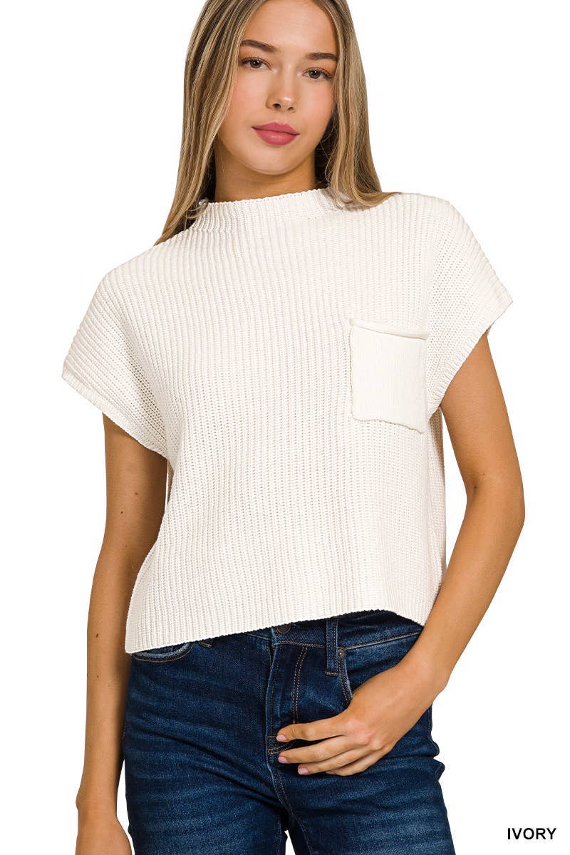 Mock Neck Short Sleeve Sweater