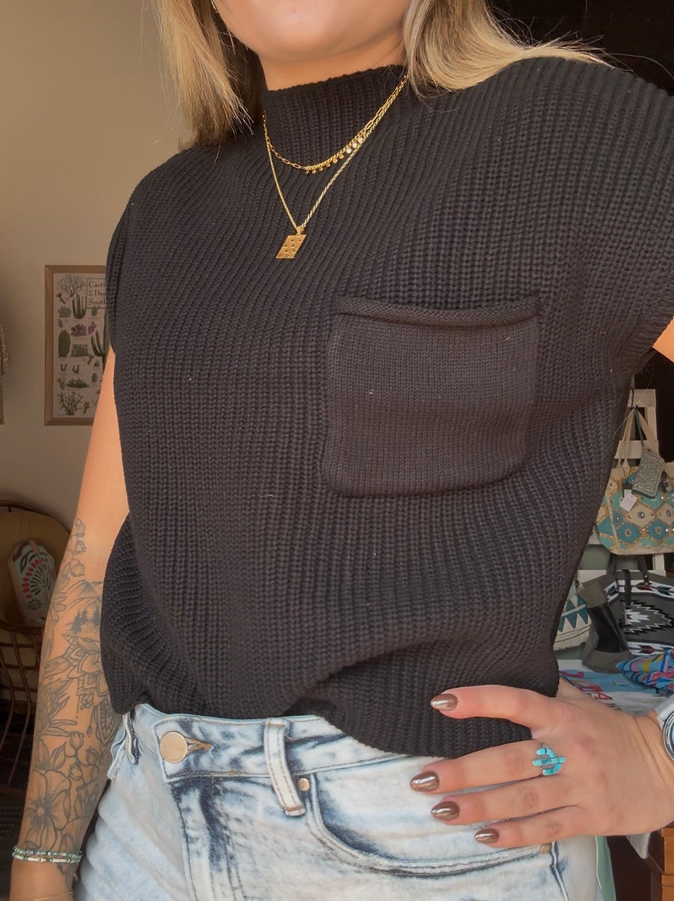 Mock Neck Short Sleeve Sweater