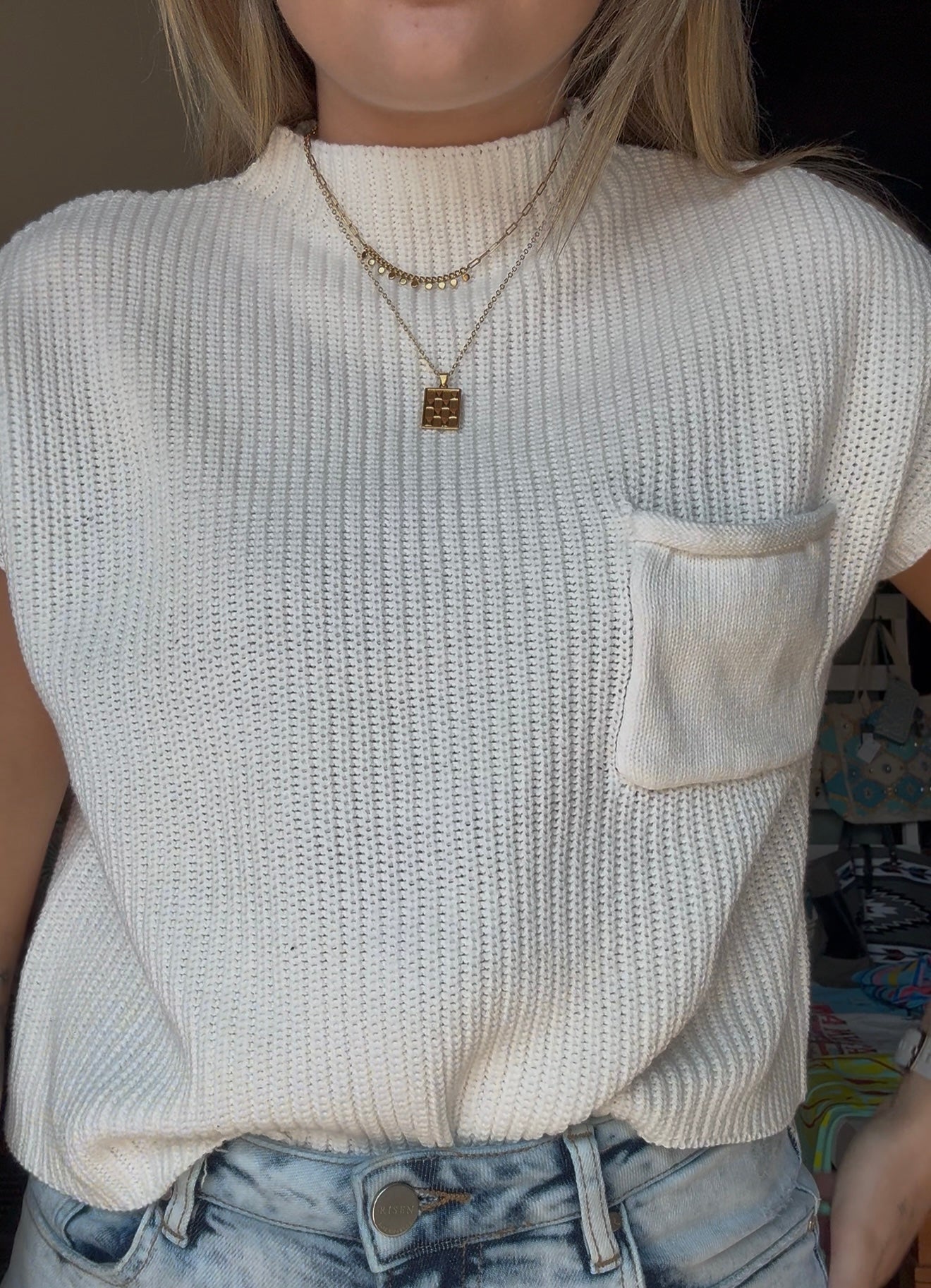 Mock Neck Short Sleeve Sweater
