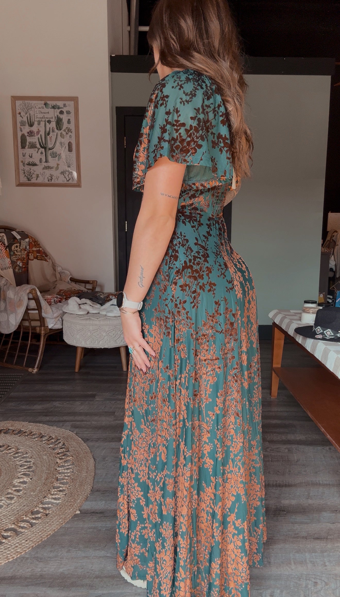 VELVET FLUTTER MAXI DRESS