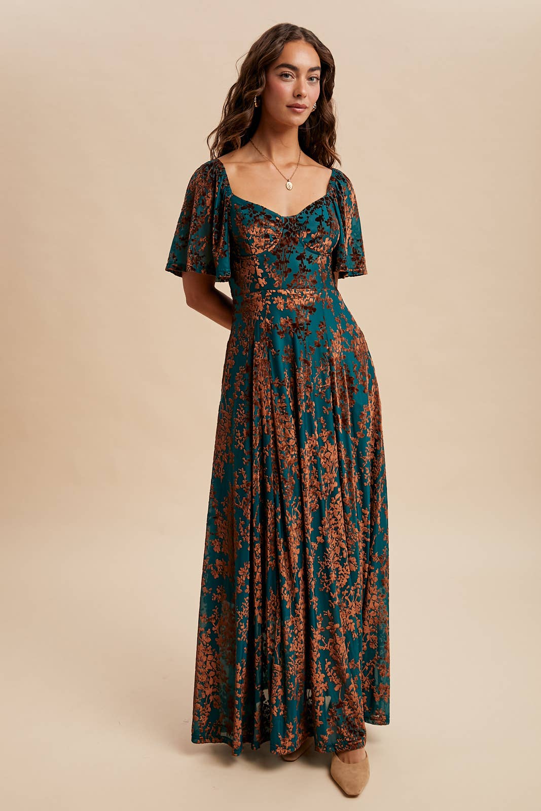 VELVET FLUTTER MAXI DRESS
