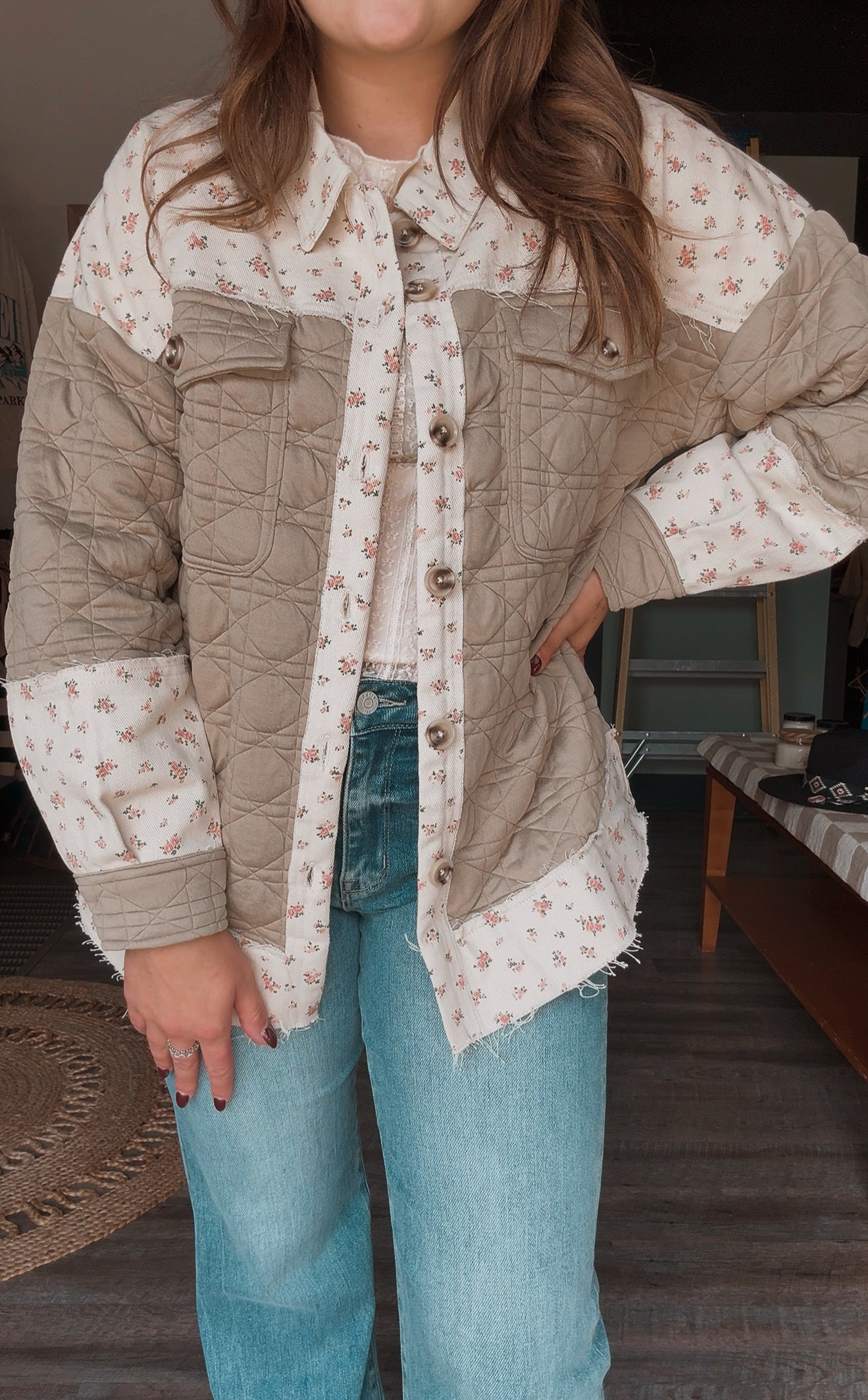 Floral Printed Contrast Jacket