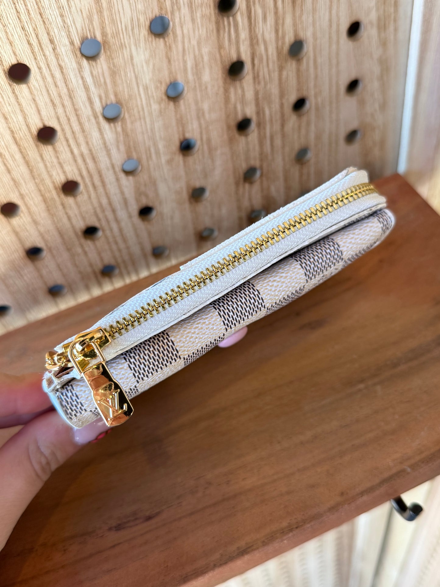 Luxury White Checker Wallet Keychain