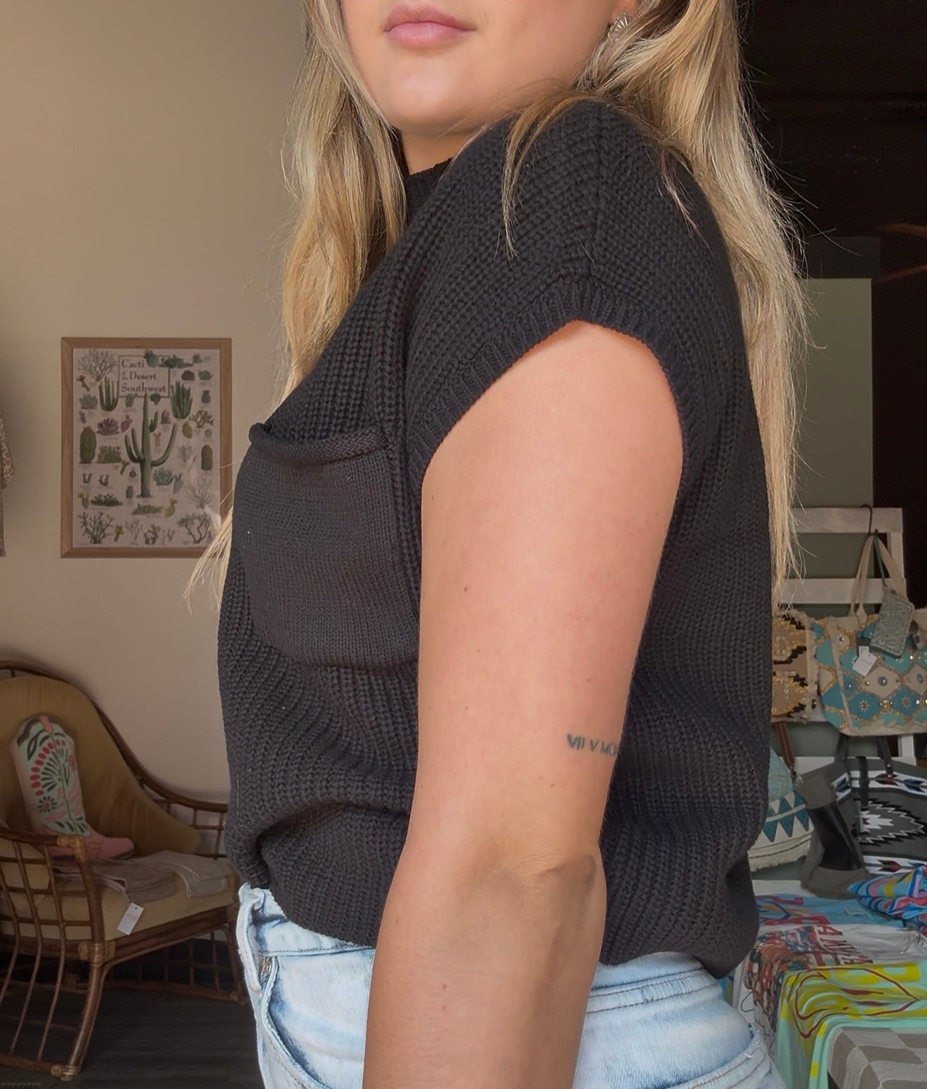 Mock Neck Short Sleeve Sweater