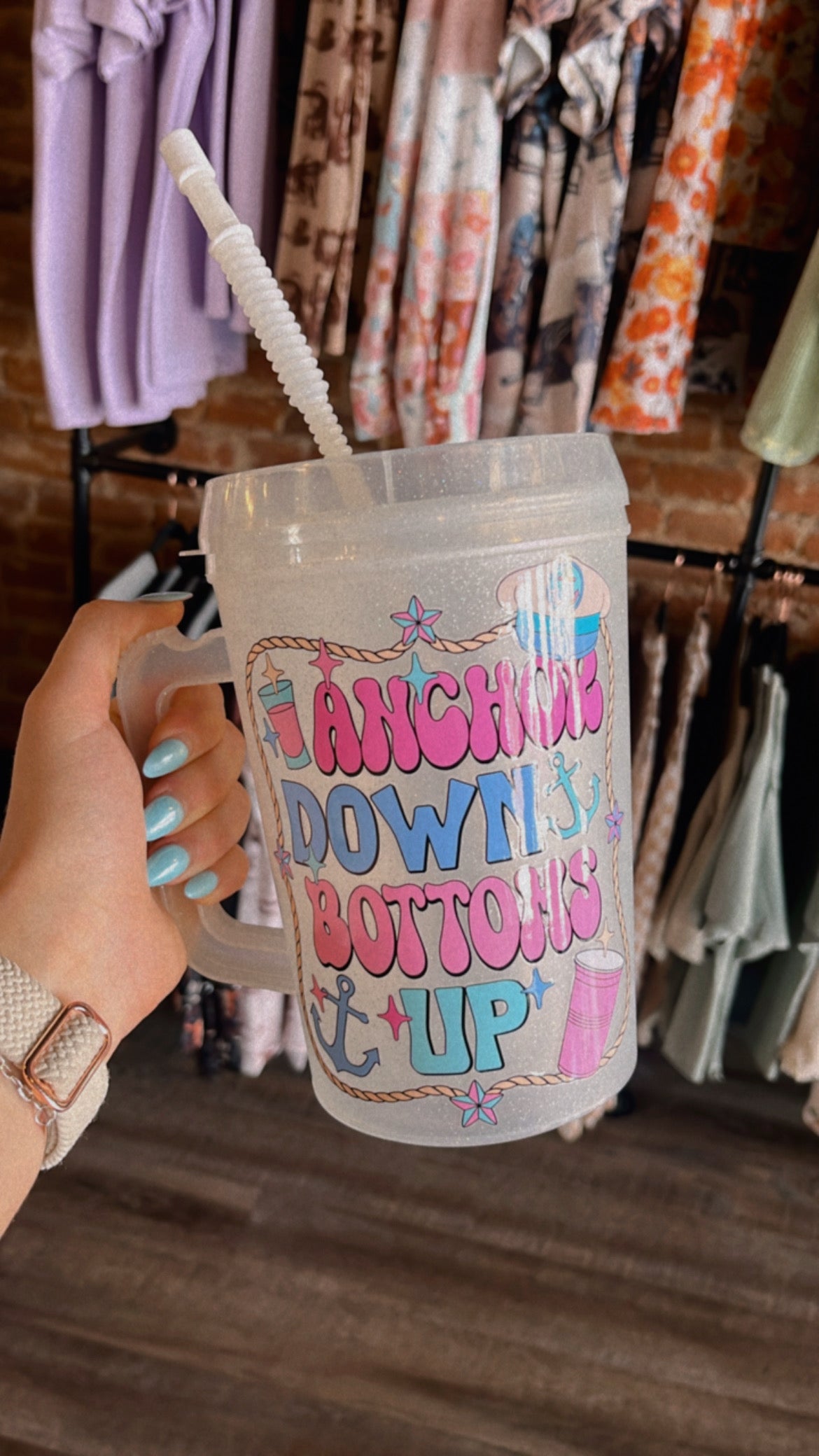 'Anchor Down Bottoms Up' Trucker Mug