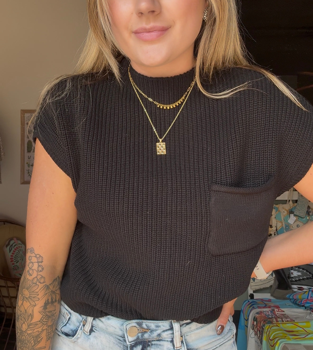 Mock Neck Short Sleeve Sweater