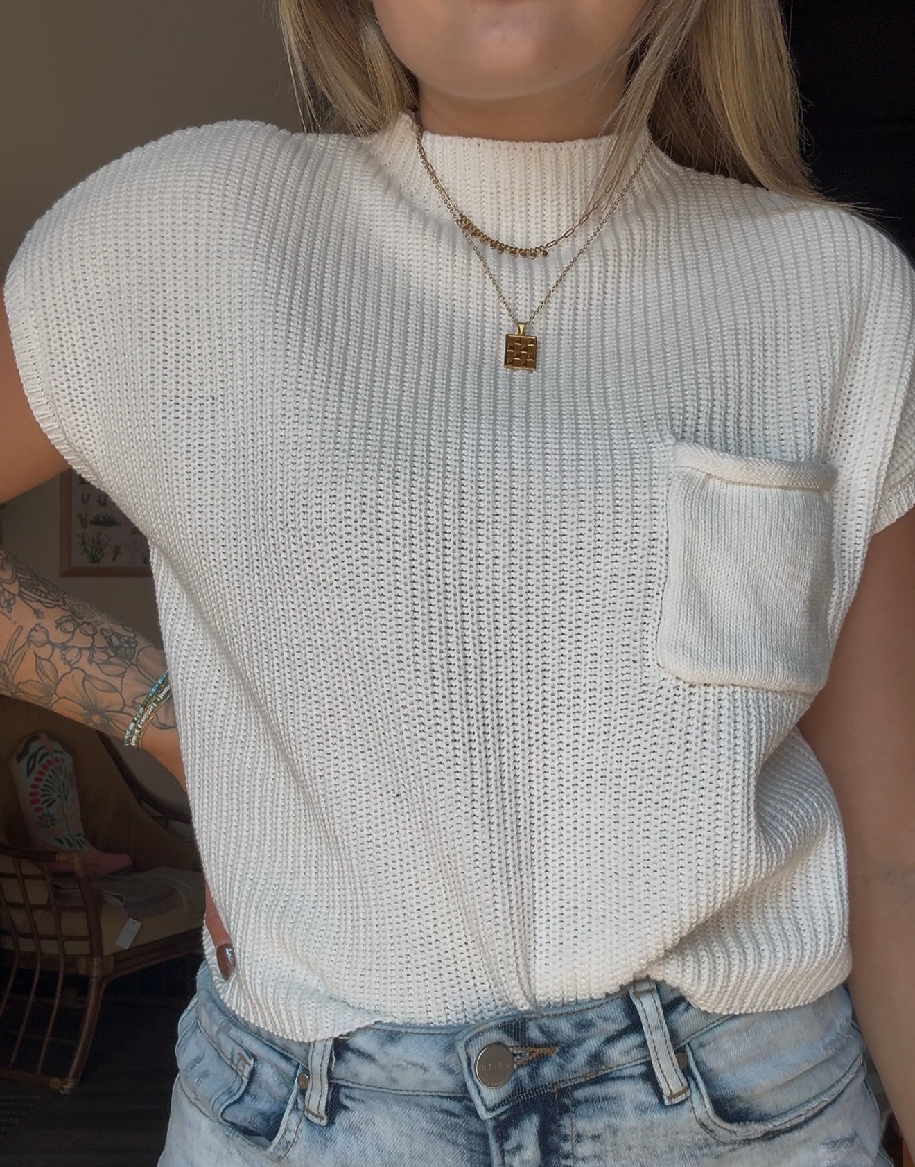 Mock Neck Short Sleeve Sweater