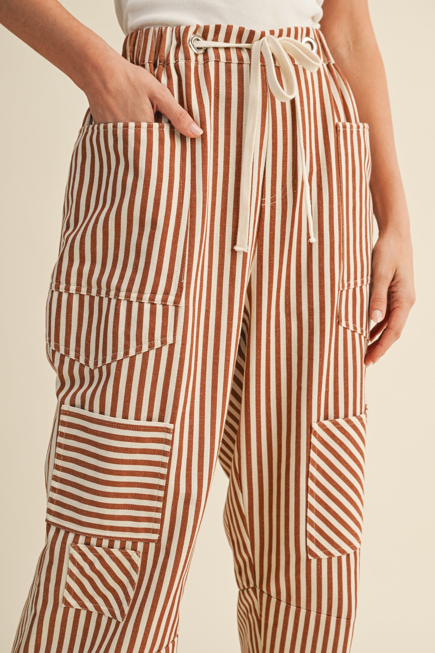 Stripe Patchwork Barrel Leg Pants