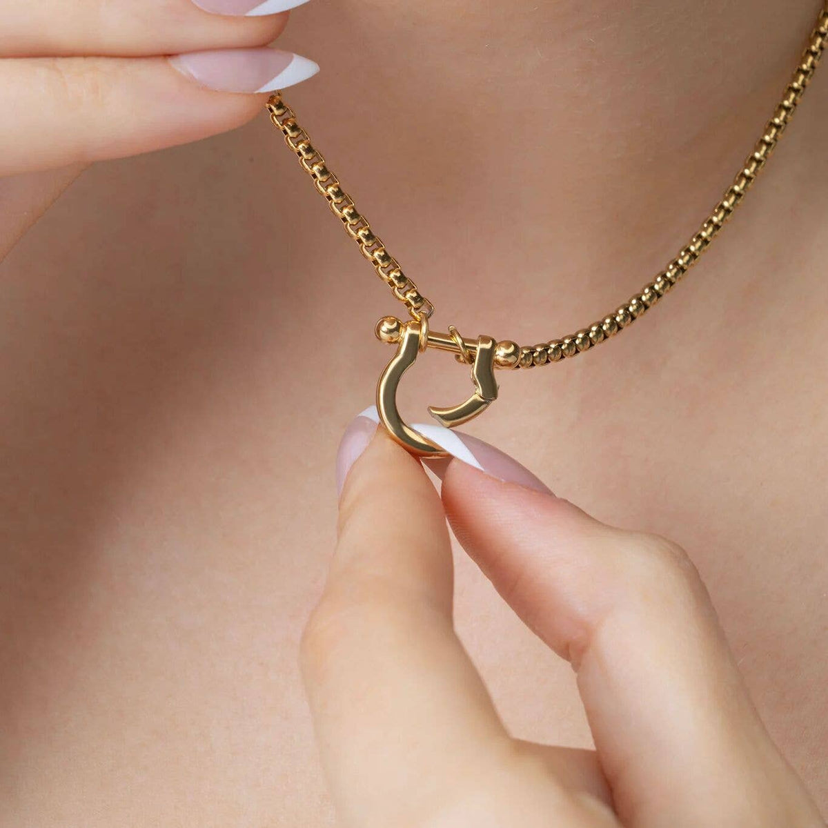 Gold Horse Shoe Carabiner Necklace