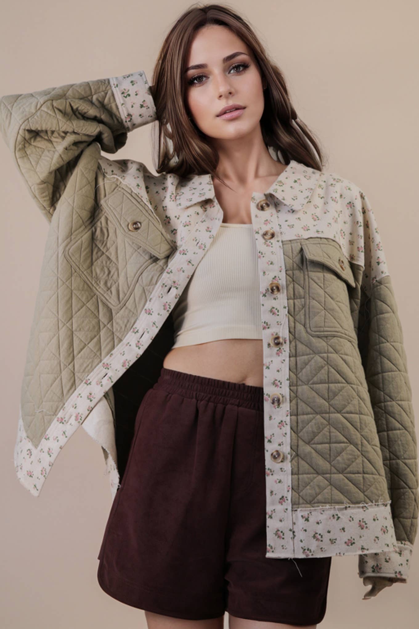 Floral Printed Contrast Jacket