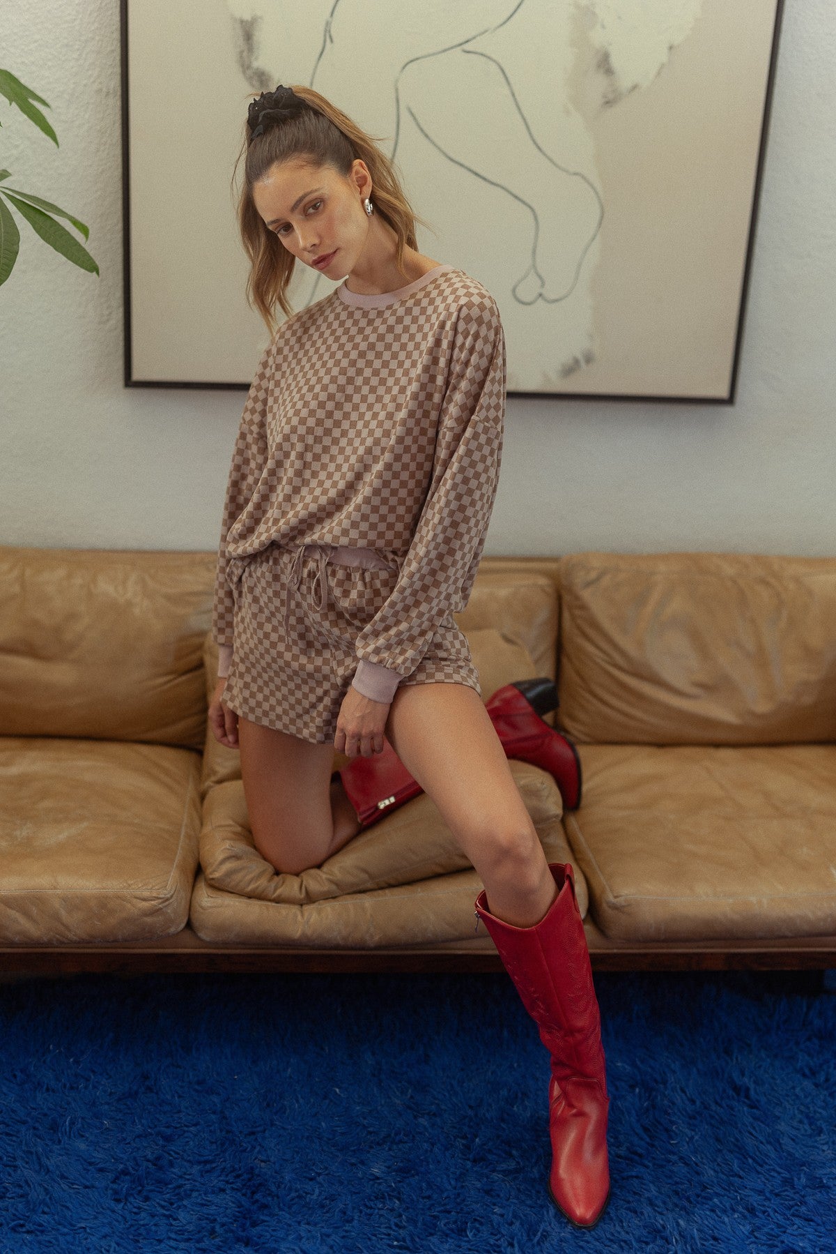 Checkerboard Soft Brush Knit Set