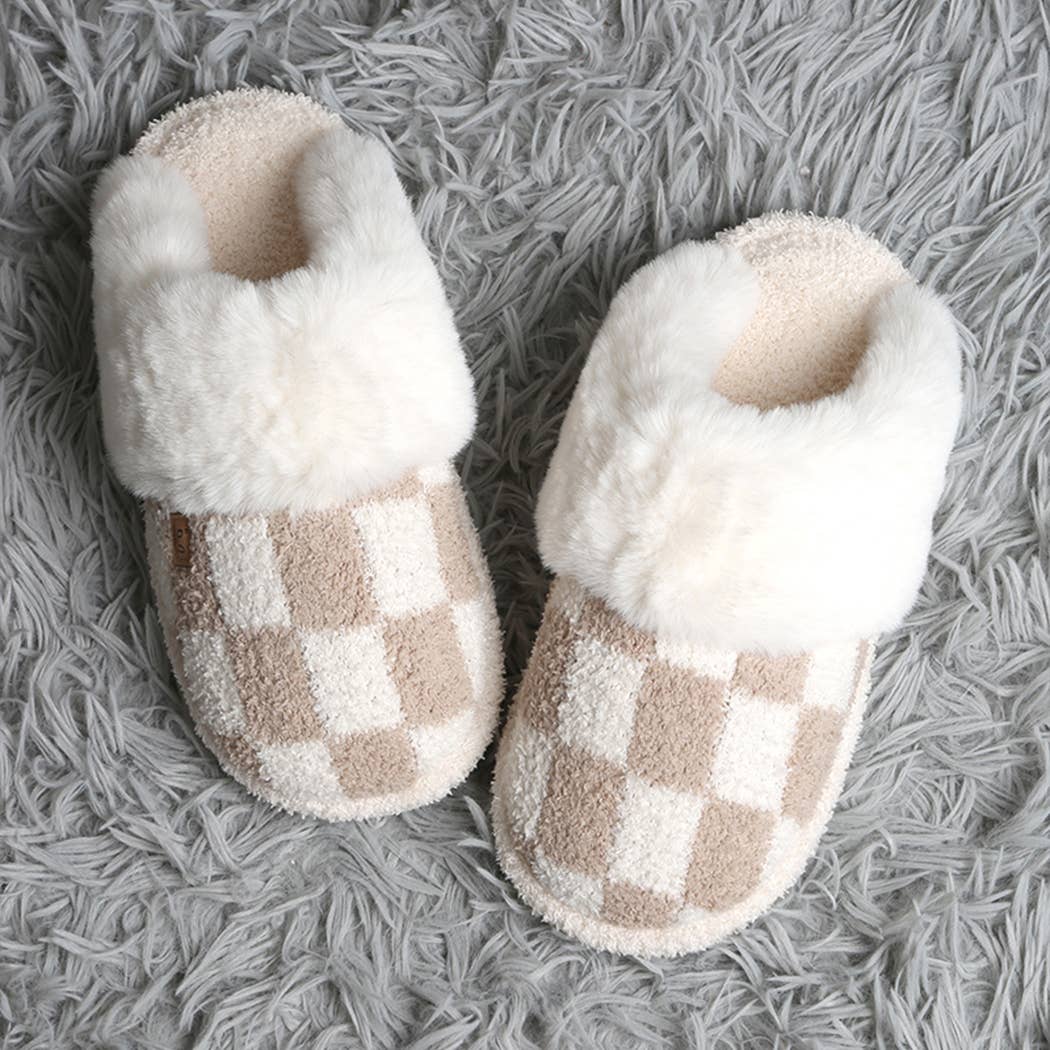 Checkered Faux Fur Slipper
