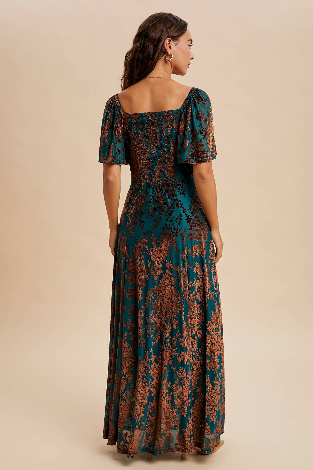 VELVET FLUTTER MAXI DRESS