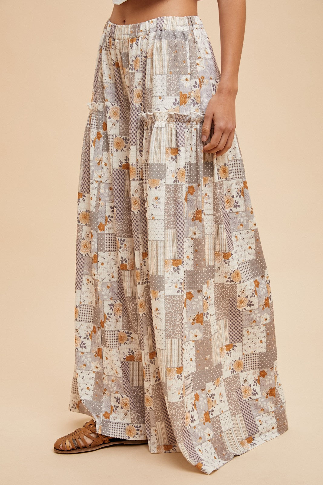 Patchwork Knit Wide Leg Pants
