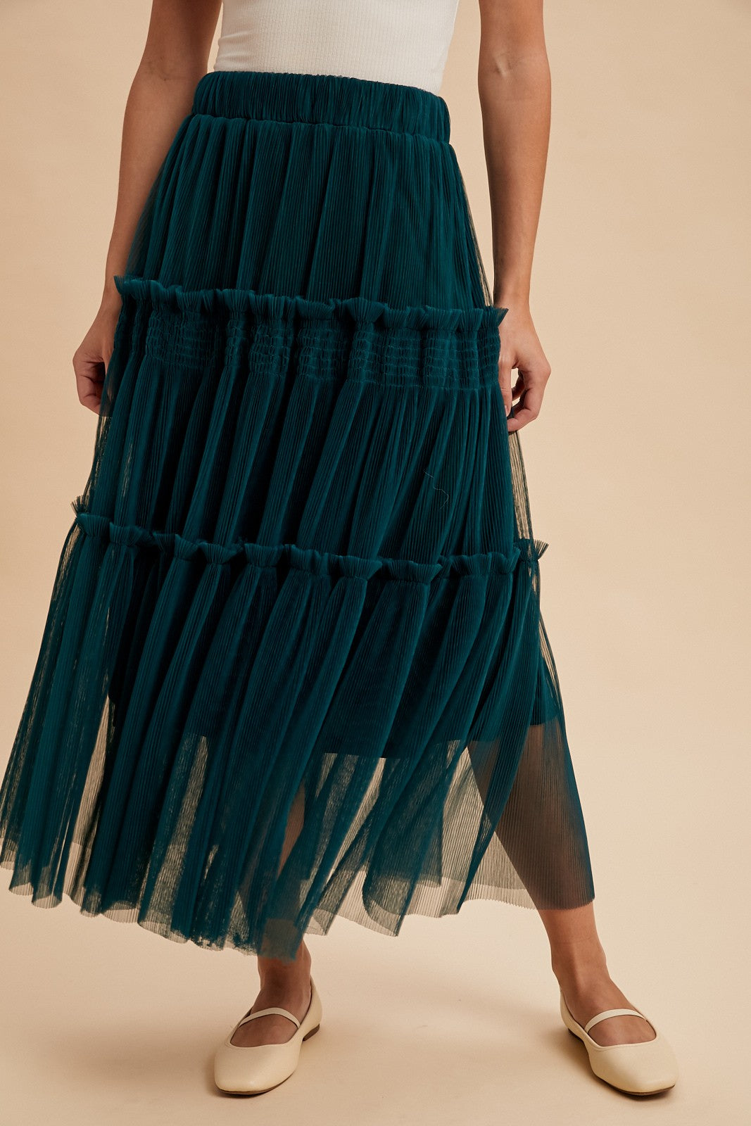 Tulle Tiered Midi Skirt
