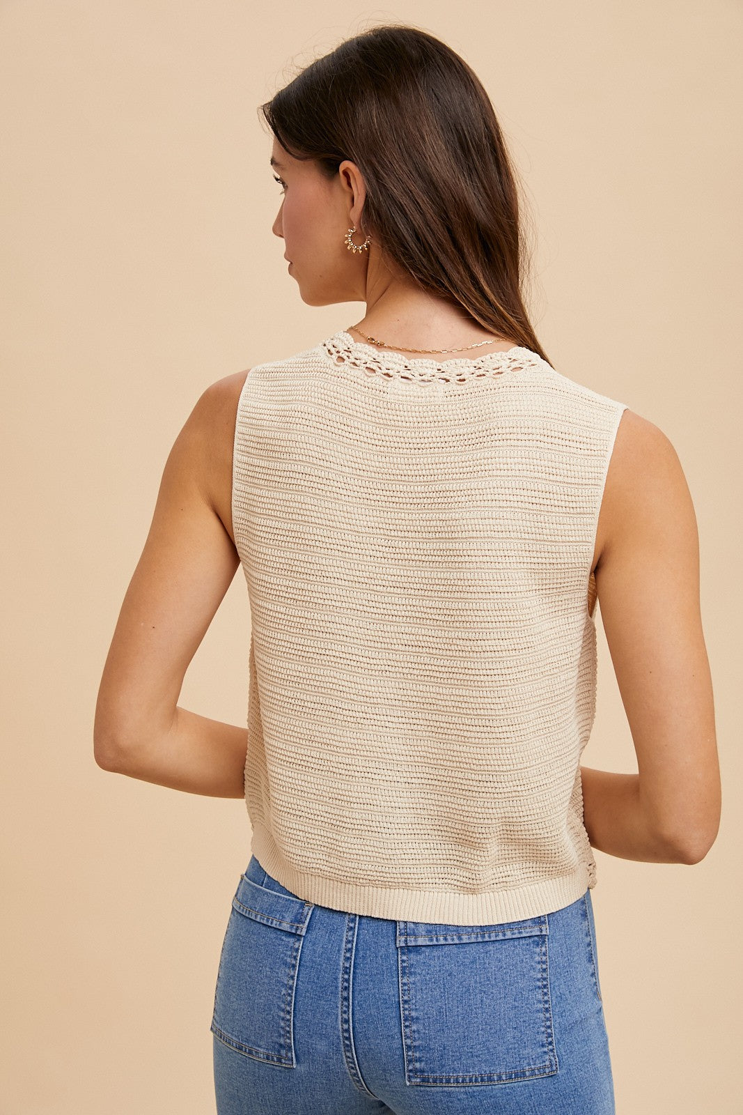 Crochet Trim Sweater Vest