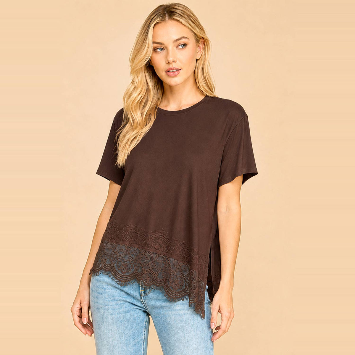 Asymmetrical Lace Top Coffee