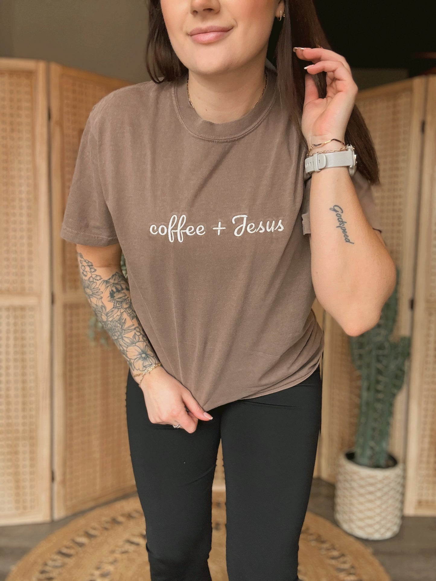 Coffee + Jesus Embroidered Tee
