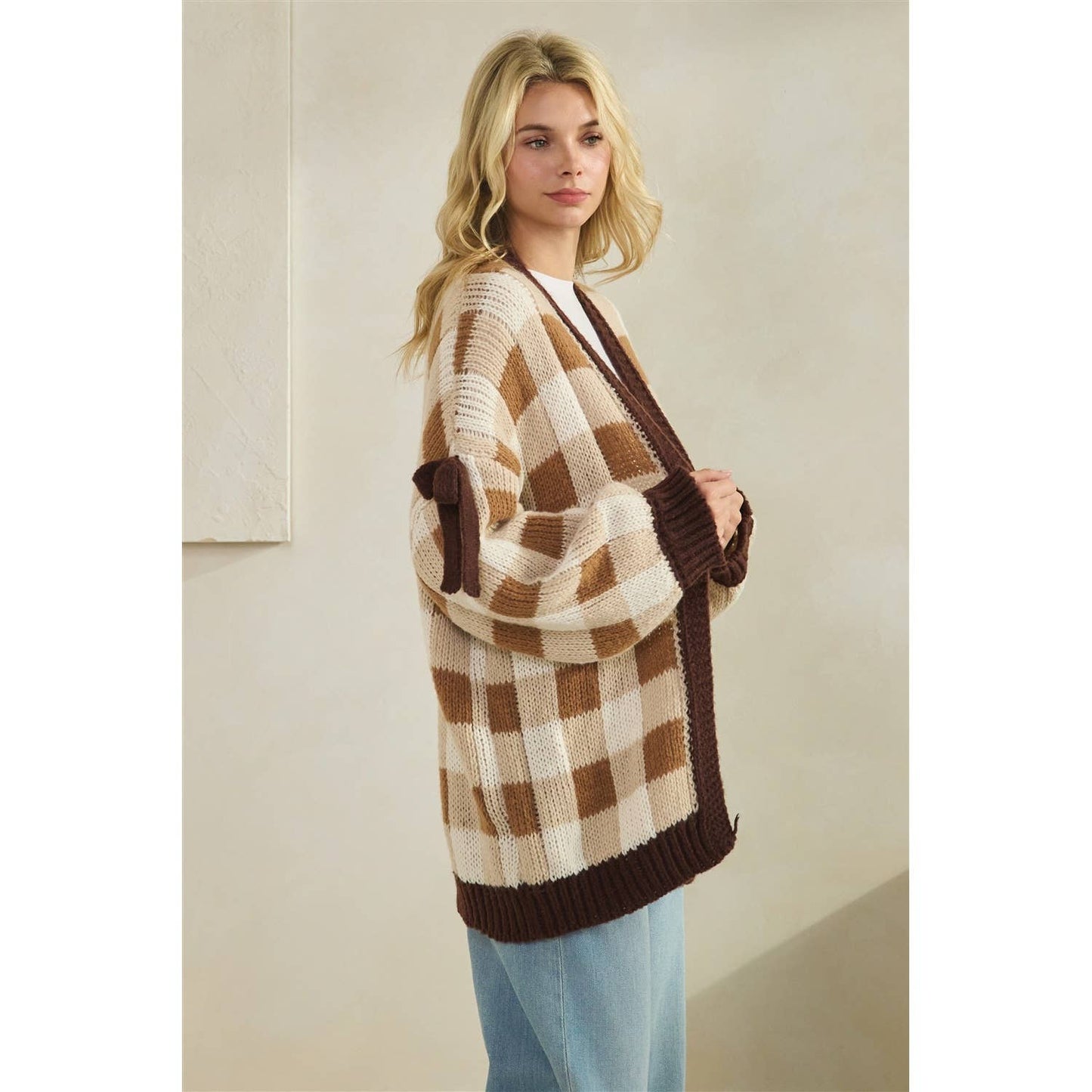 Mocha Checkered Cardigan