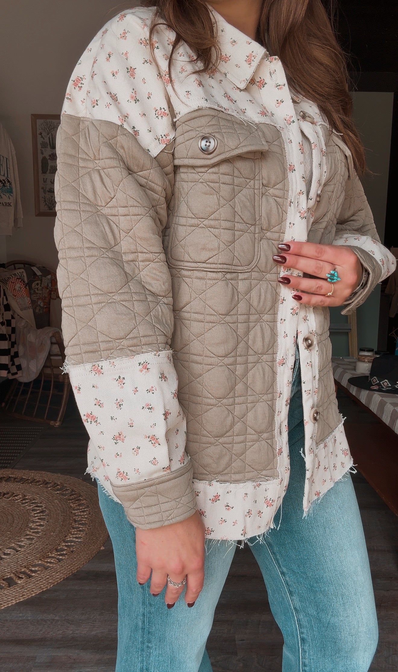 Floral Printed Contrast Jacket