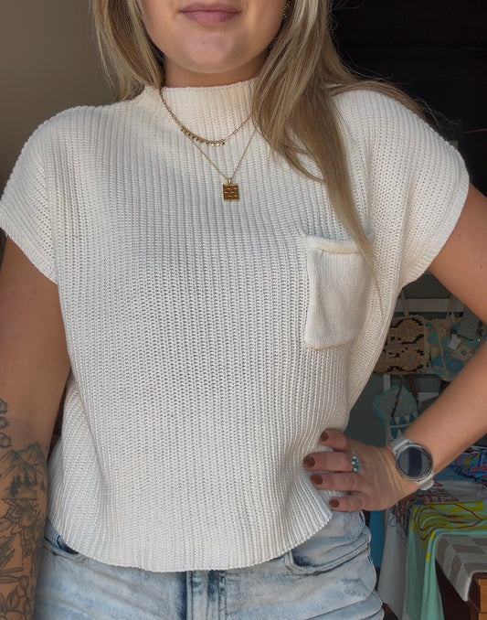 Mock Neck Short Sleeve Sweater