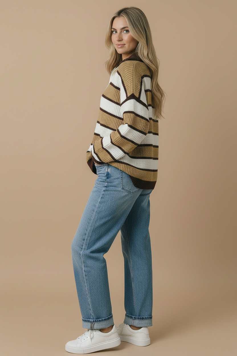 Brunette Striped 1/4 Zip