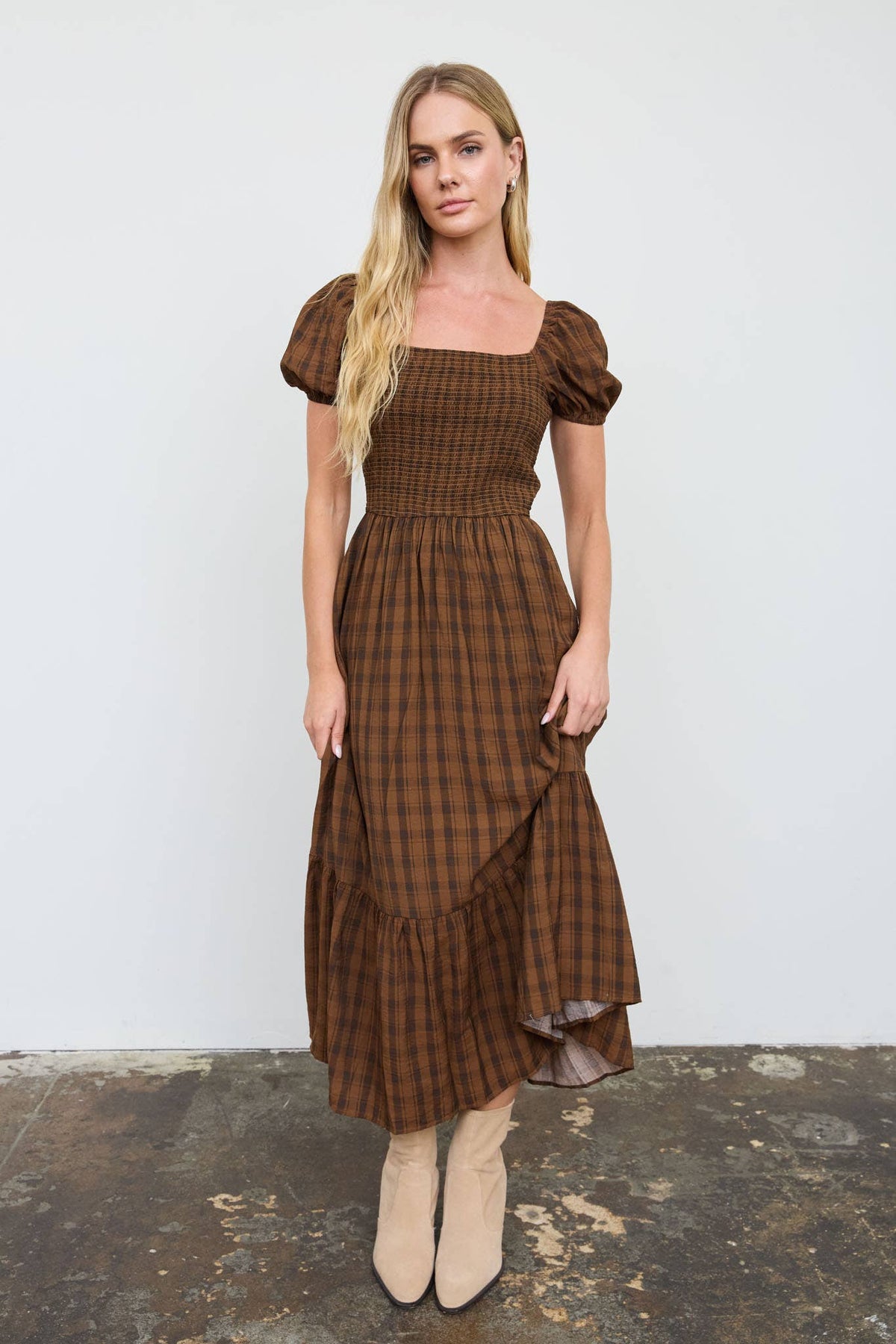 Gingham Tiered Fall Dress
