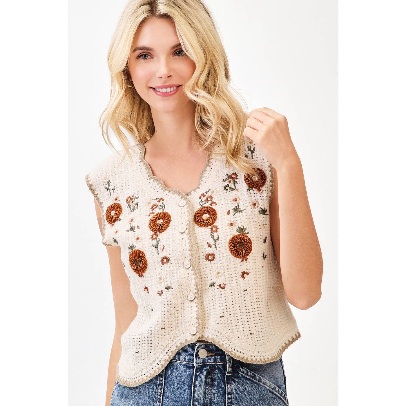 Fall Embroidery Crochet Vest