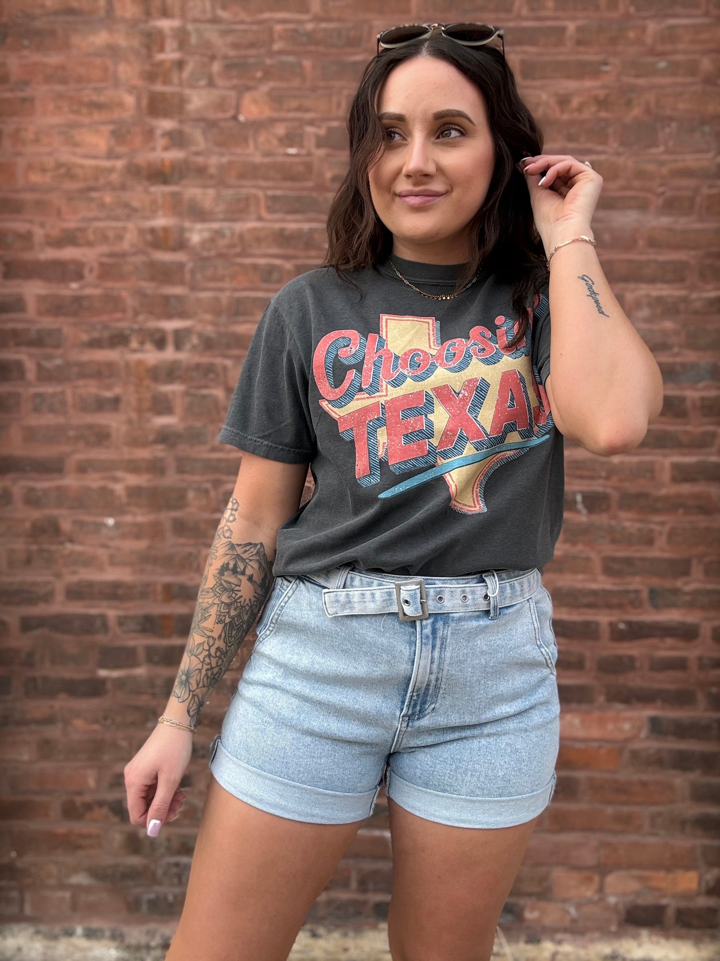 Belted Denim Shorts