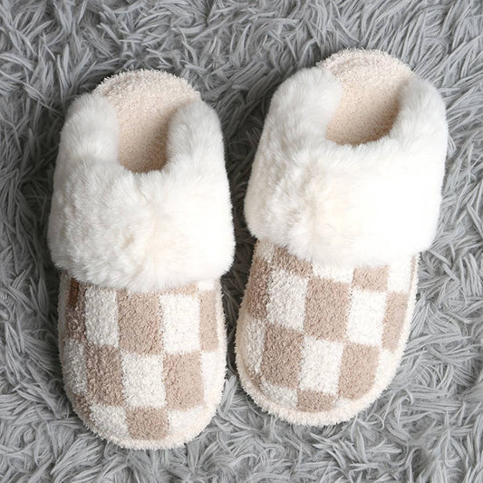 Checkered Faux Fur Slipper