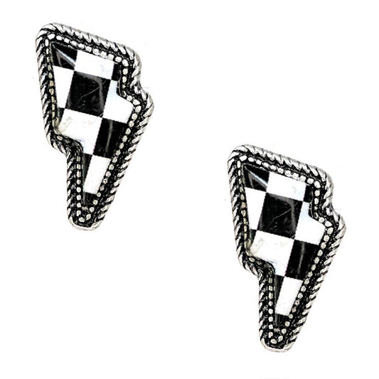 Lightning Bolt Checked Earring