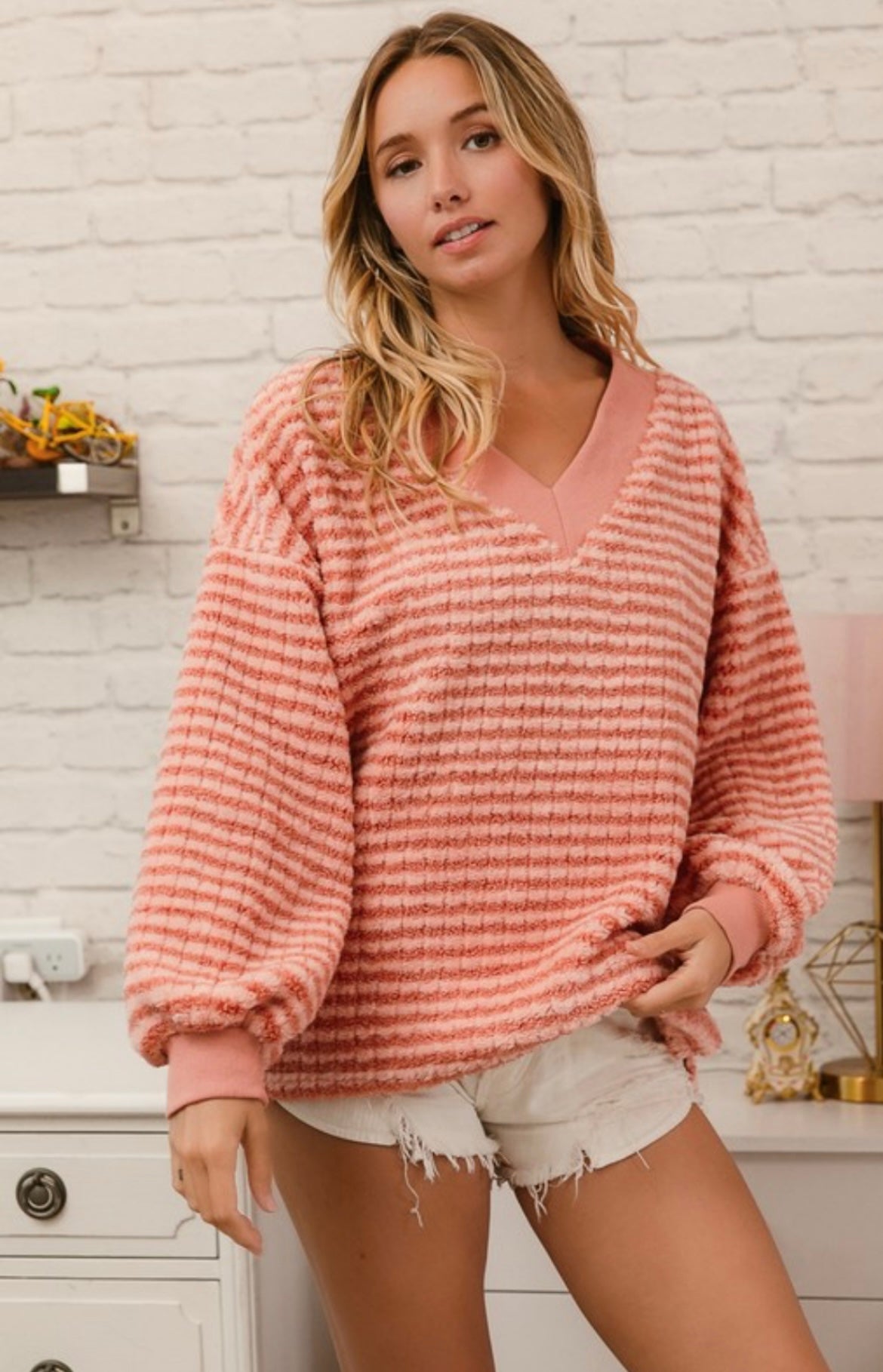 Peachy Pink Stripe Sweater