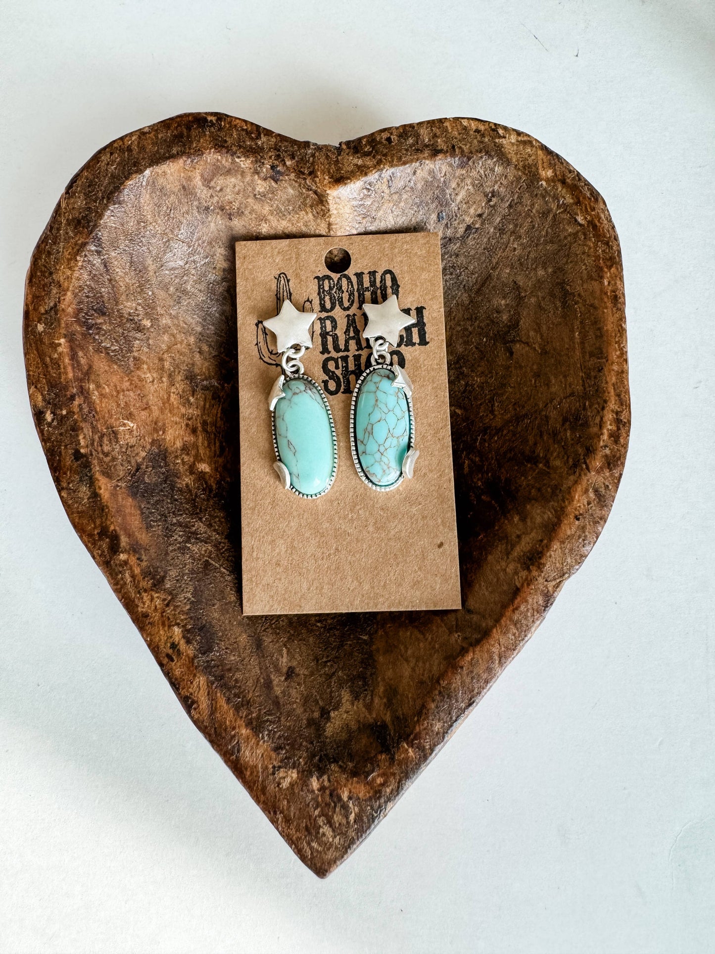 Western Moon and Star Turquoise Earrings