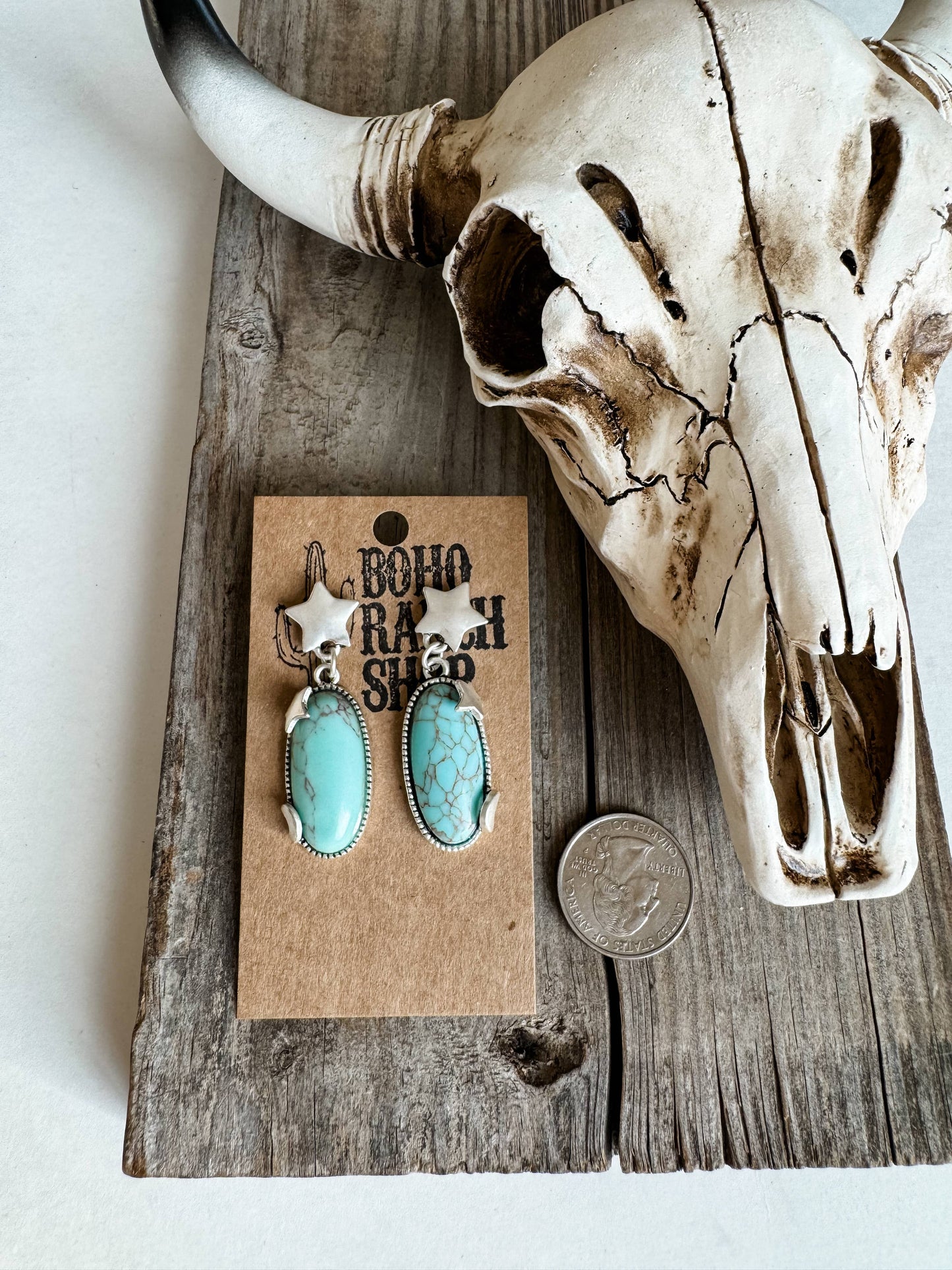 Western Moon and Star Turquoise Earrings