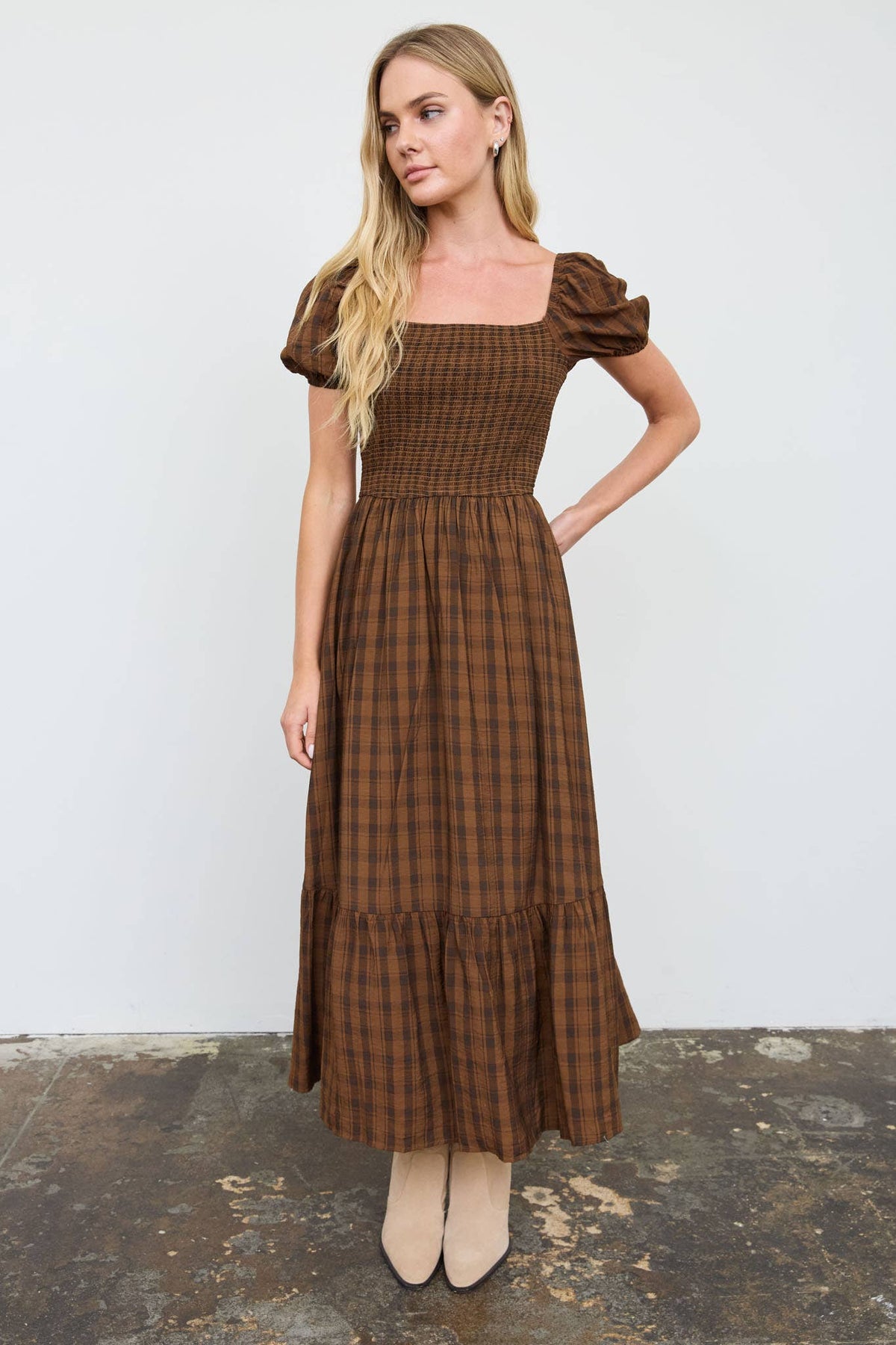 Gingham Tiered Fall Dress