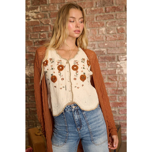 Fall Embroidery Crochet Vest