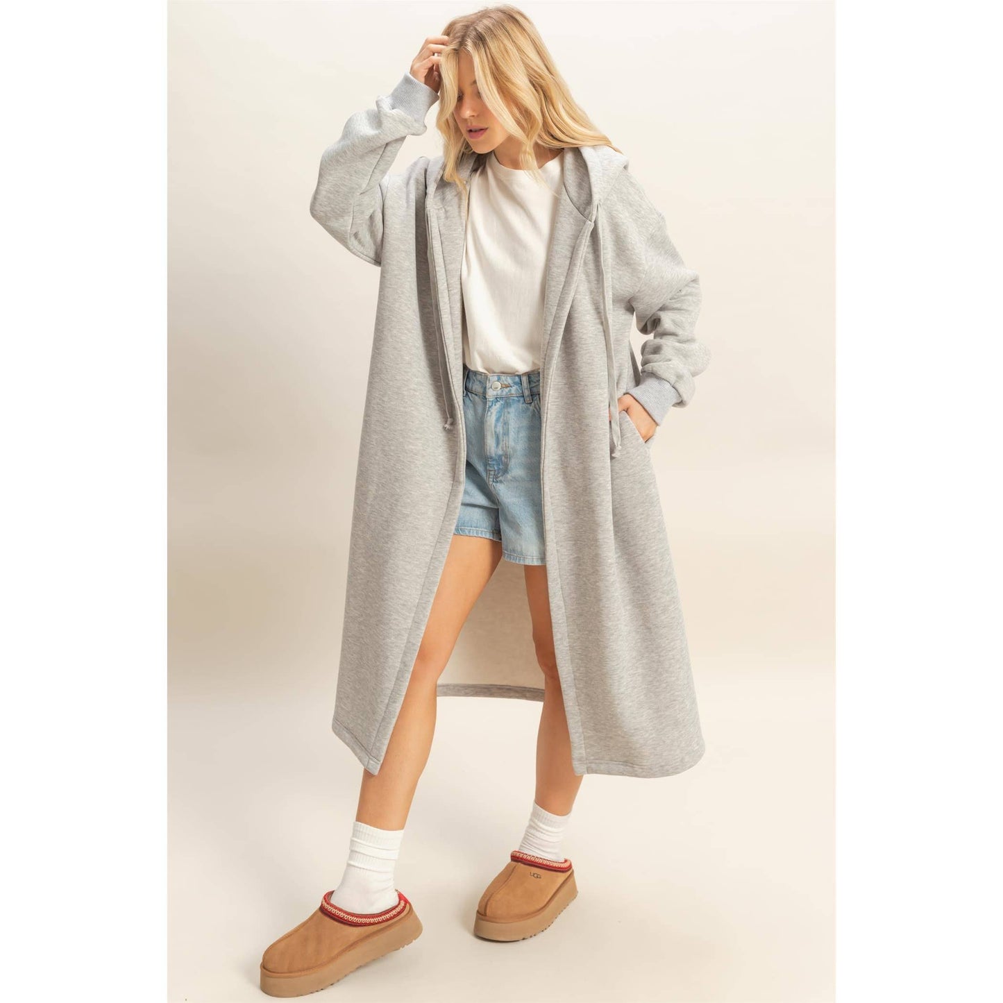 Long Open Hooded Sweatshirt